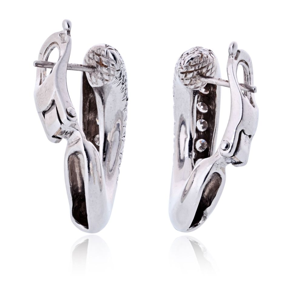Van Cleef & Arpels Circa 1980's 18K White Gold Pave Diamond Hoop 1.00cttw Earrings — view 4 — Laura Milman New York