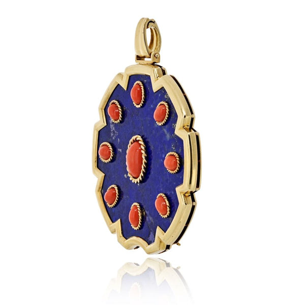 Van Cleef & Arpels 18K Yellow Gold 1970's Lapis And Coral Pendant — view 2