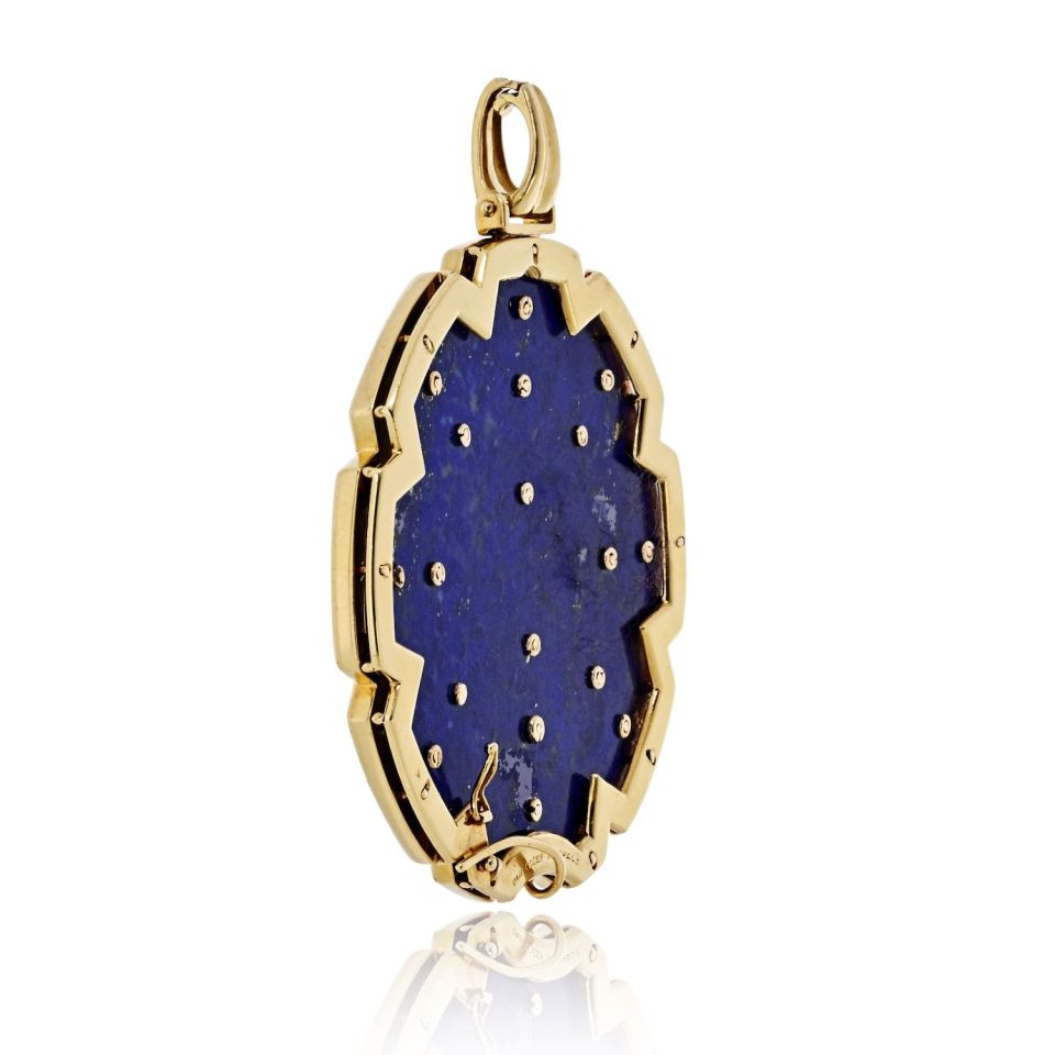 Van Cleef & Arpels 18K Yellow Gold 1970's Lapis And Coral Pendant — view 3 — Laura Milman New York