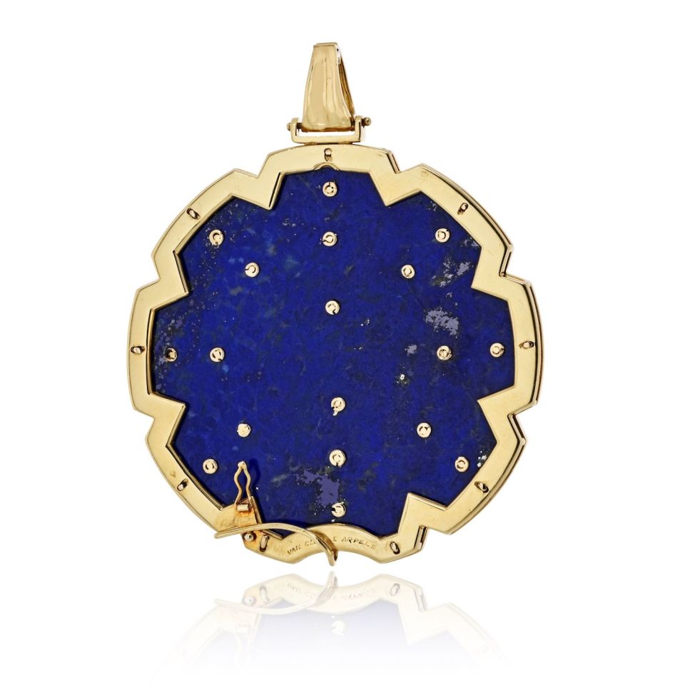 Van Cleef & Arpels 18K Yellow Gold 1970's Lapis And Coral Pendant — view 4 — Laura Milman New York