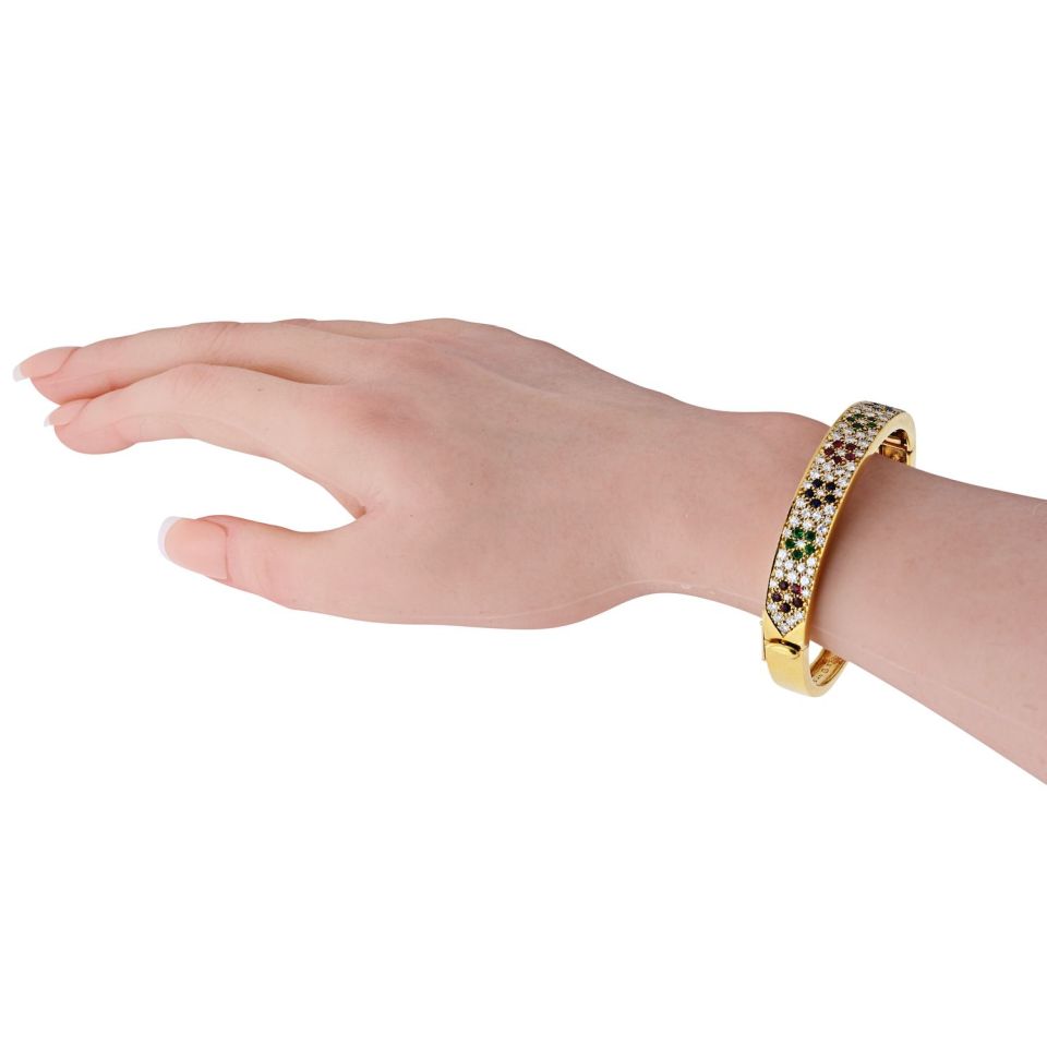 Van Cleef & Arpels 18K Yellow Gold Diamond And Multi Gem Flower Motif Bangle Bracelet — view 5 — Laura Milman New York