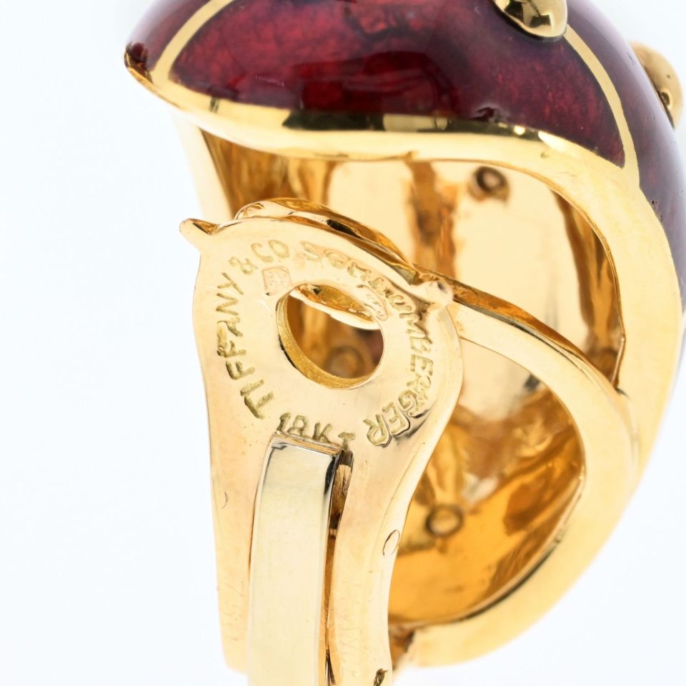 Tiffany & Co. Schlumberger 18K Yellow Gold Red Enamel Banana Earrings — view 5 — Laura Milman New York