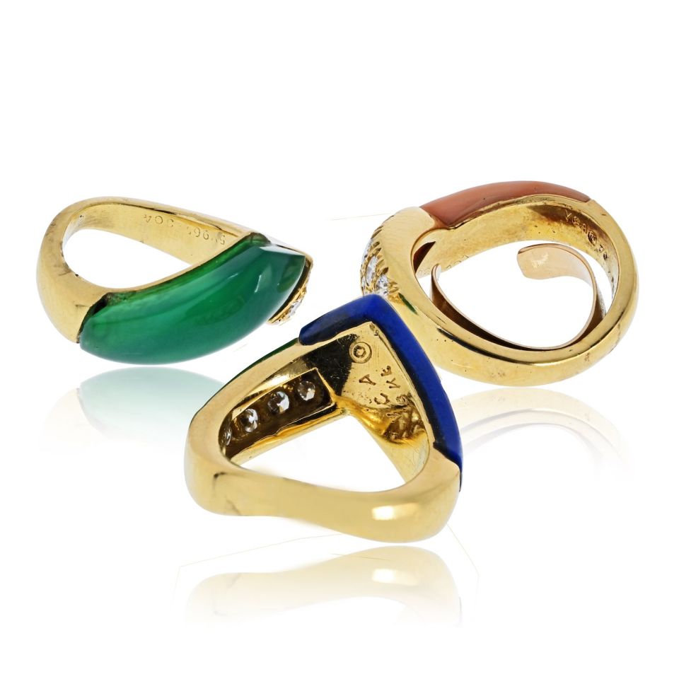 Van Cleef & Arpels 18K Yellow Gold 5 Multi Color Gem Stack Ring — view 5 — Laura Milman New York