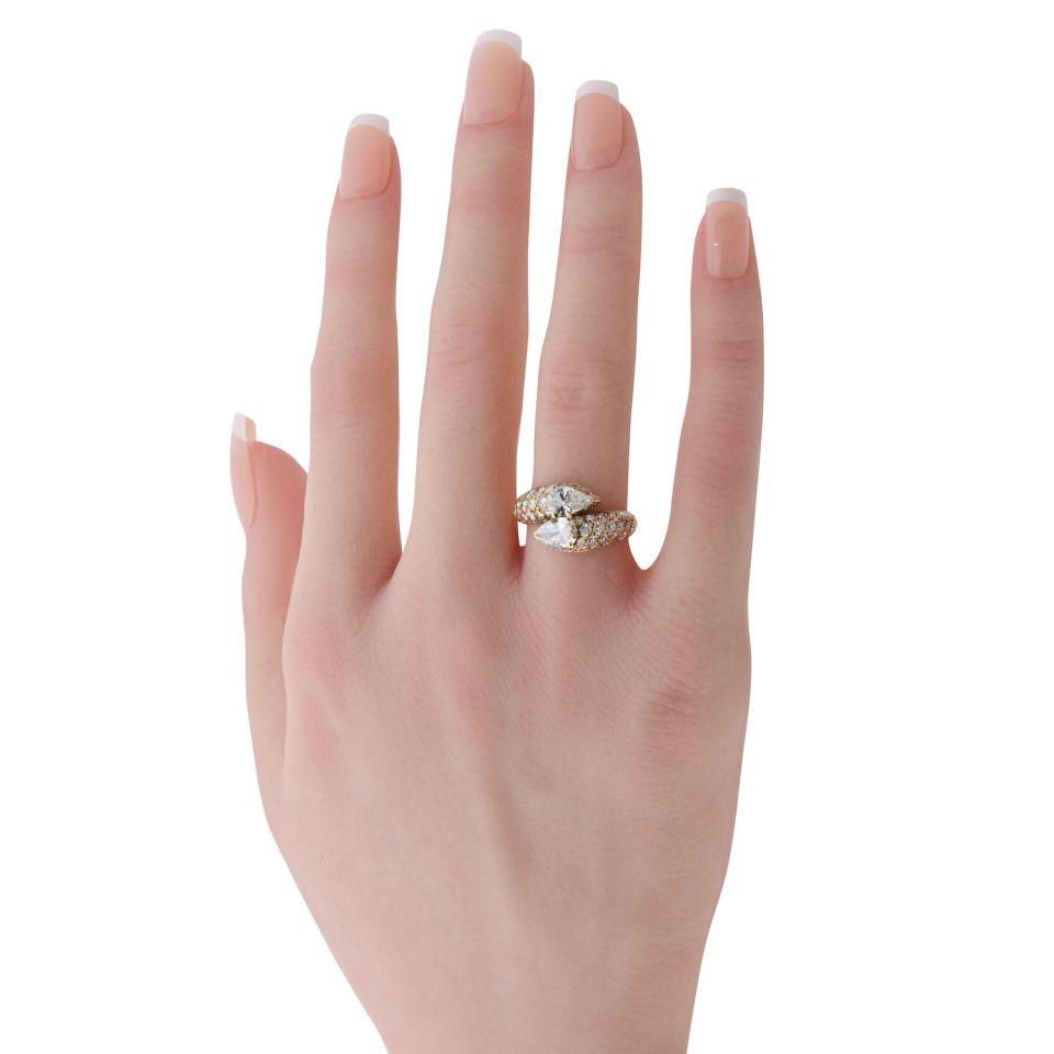 Cartier 18K Yellow Gold Diamond Deux Tetes Croisées Ring — view 3 — Laura Milman New York