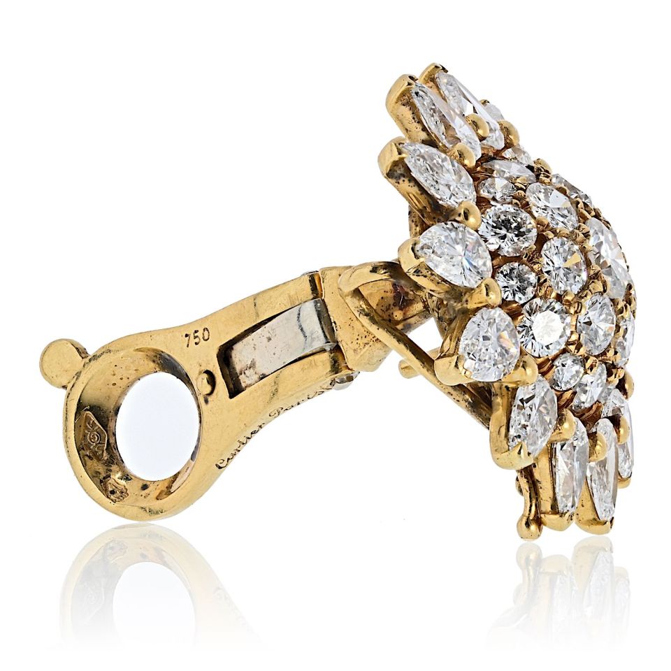 Cartier 18K Yellow Gold Starburst Cluster Vintage Retro Diamond Earrings — view 5 — Laura Milman New York