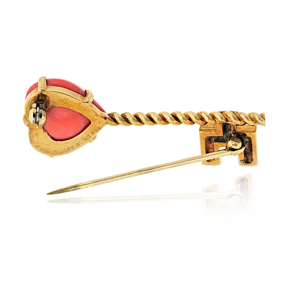 Van Cleef & Arpels 18K Yellow Gold Coral Hear Key Brooch — view 4 — Laura Milman New York