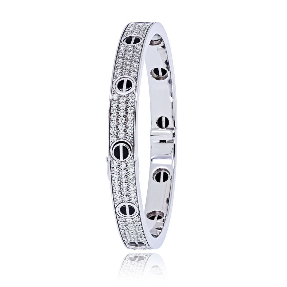 Cartier 18K White Gold Love All Diamond Pave Black Ceramic Size 18 With Cert Bracelet — view 2 — Laura Milman New York