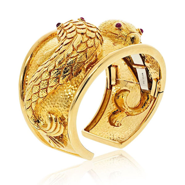 David Webb 18K Yellow Gold Double Fish With Ruby Eyes Bracelet — view 2
