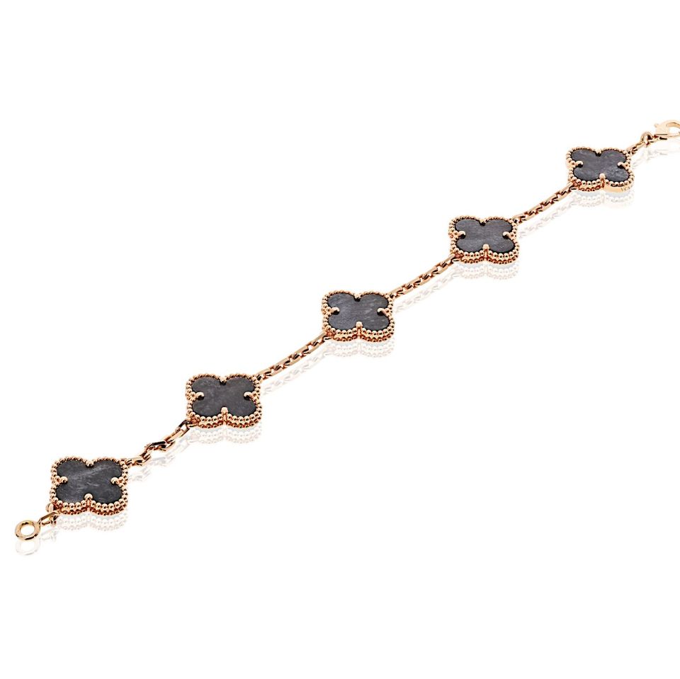 Van Cleef & Arpels Alhambra 18K Rose Gold Five Motif Obsidian Bracelet — view 2 — Laura Milman New York
