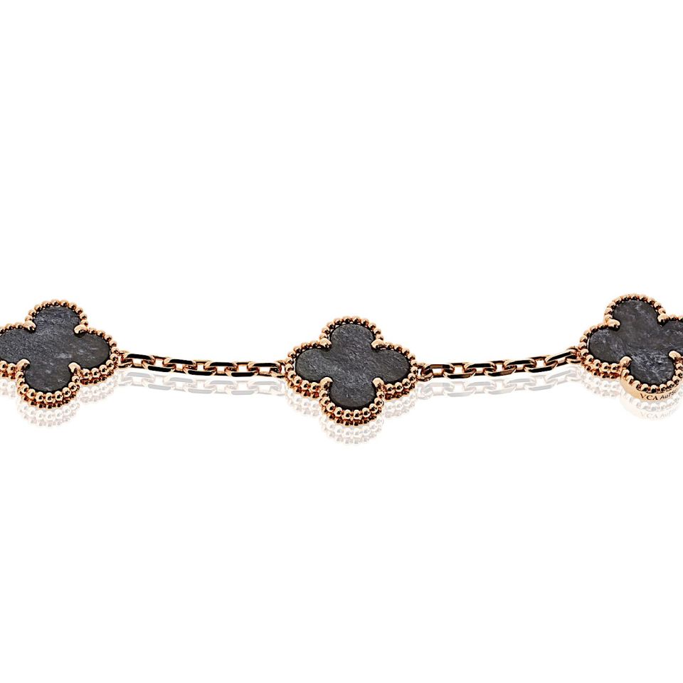Van Cleef & Arpels Alhambra 18K Rose Gold Five Motif Obsidian Bracelet — view 3 — Laura Milman New York