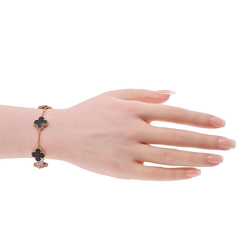 Van Cleef & Arpels Alhambra 18K Rose Gold Five Motif Obsidian Bracelet — view 5 — Laura Milman New York