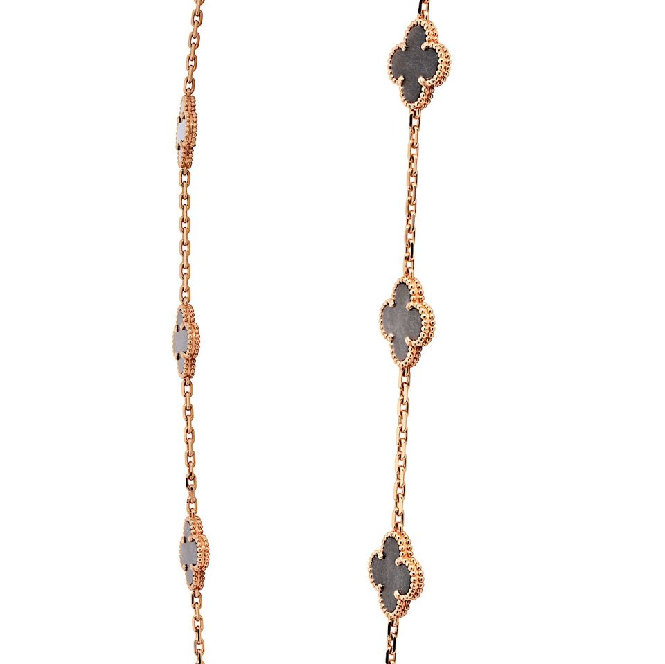 Van Cleef & Arpels Alhambra 18K Rose Gold 20 Motif Obsidian Necklace — view 4 — Laura Milman New York