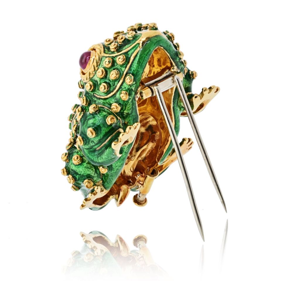 David Webb 18K Yellow Gold Frog With Ruby Eyes Brooch — view 4 — Laura Milman New York