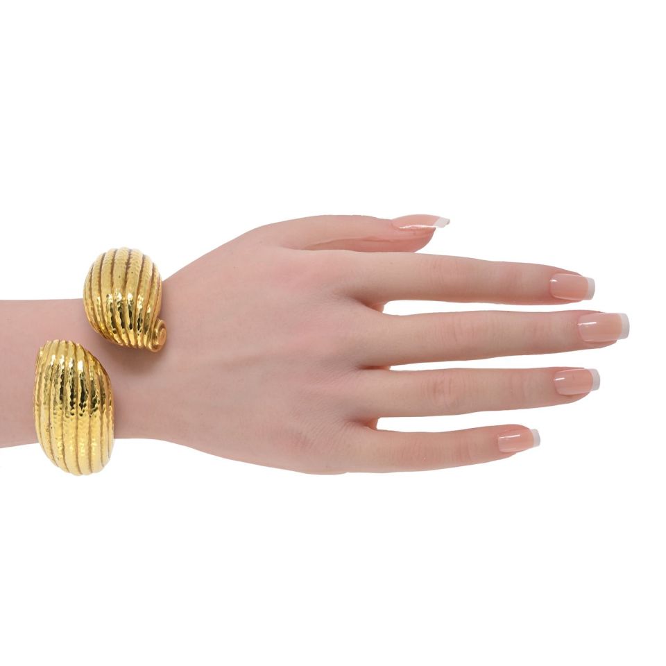 David Webb 18K Yellow Gold Scroll Crossover Fluted Bracelet — view 5 — Laura Milman New York