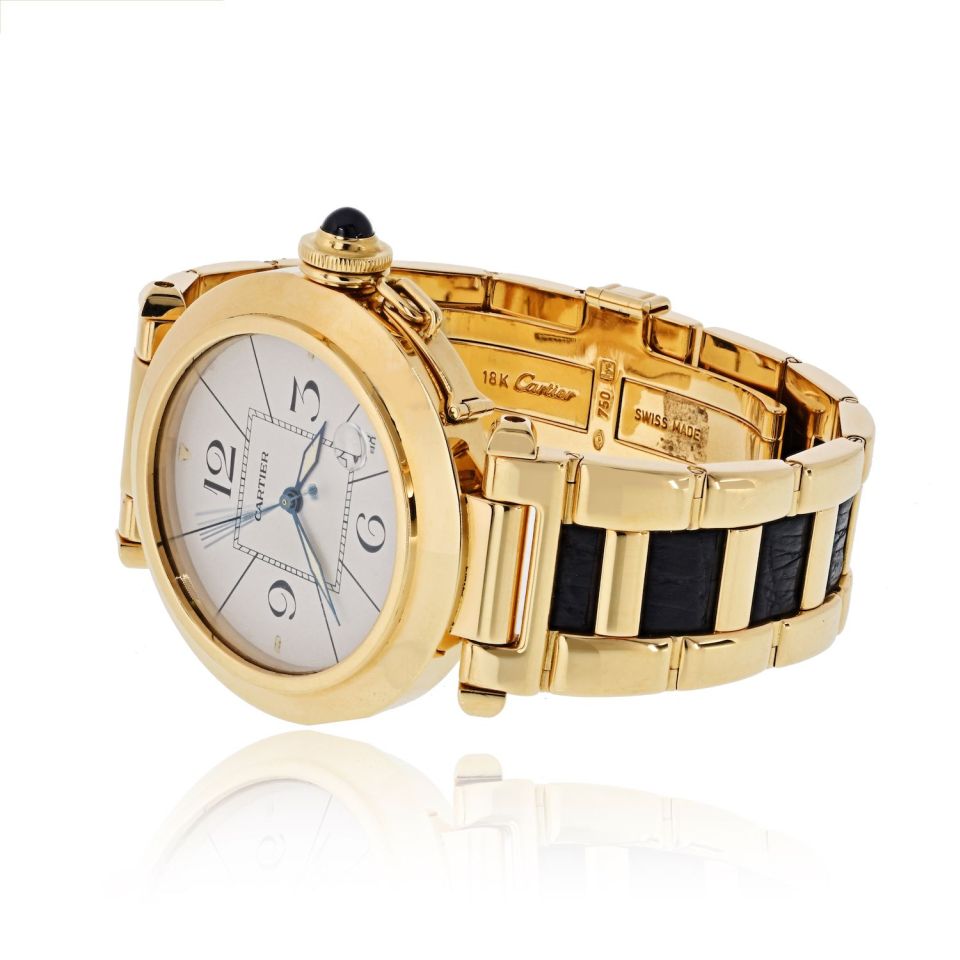 Pre-Owned Cartier Pasha 18K Yellow Gold 38mm Ref.1989 Leather Accents Watch view 2 - Cartier — Laura Milman New York