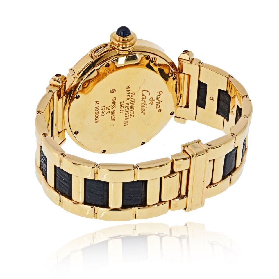 Pre-Owned Cartier Pasha 18K Yellow Gold 38mm Ref.1989 Leather Accents Watch view 3 - Cartier — Laura Milman New York