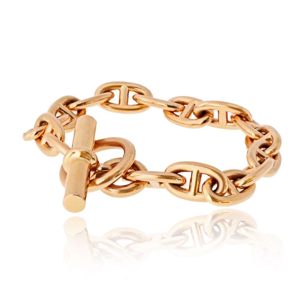 Hermès 18K Rose Gold 16 Link Medium Model Toggle Bracelet — view 2 — Laura Milman New York