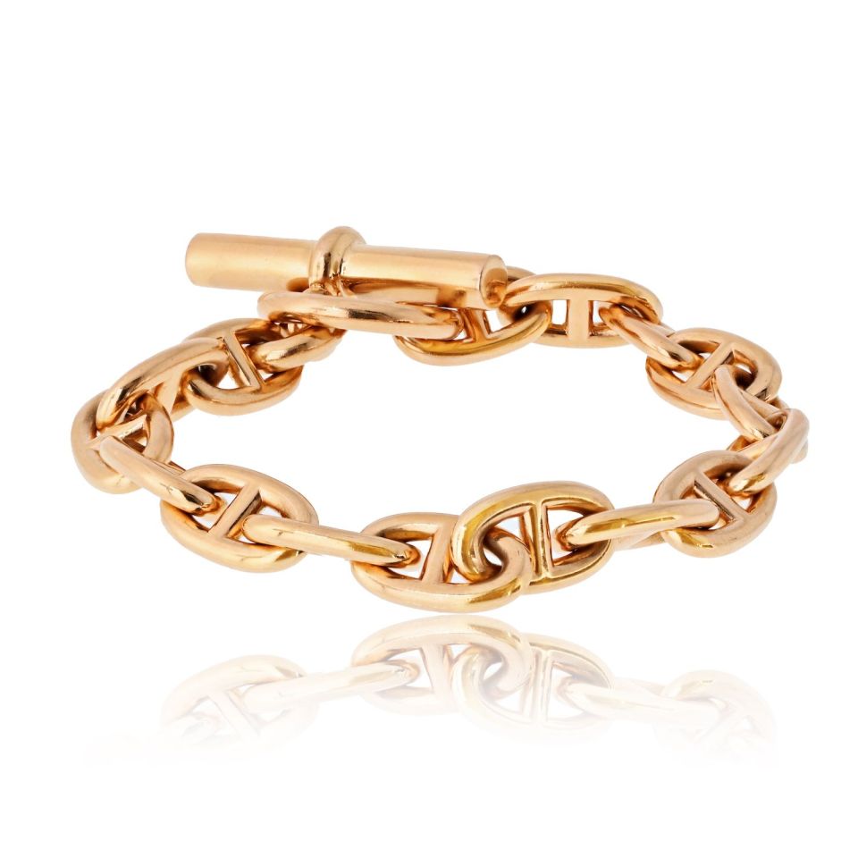 Hermès 18K Rose Gold 16 Link Medium Model Toggle Bracelet — view 3 — Laura Milman New York