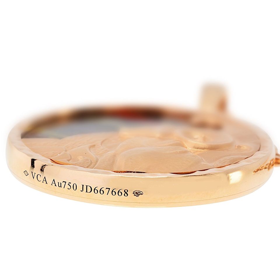 Van Cleef & Arpels Aries 18K Rose Gold Medallion On A 34 Inch Chain Pendant — view 10 — Laura Milman New York