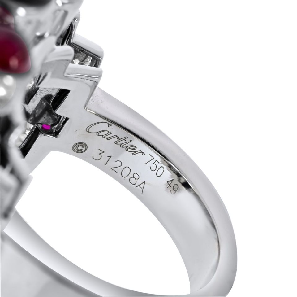 Cartier Rouleaux 18K White Gold Onyx, Ruby And Diamond Ring — view 3 — Laura Milman New York