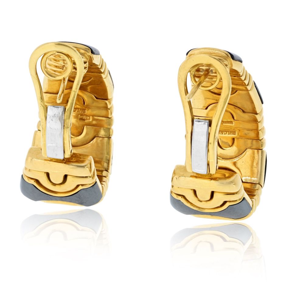Bvlgari Parentesi 18K Yellow Gold Hoop Earrings — view 4 — Laura Milman New York