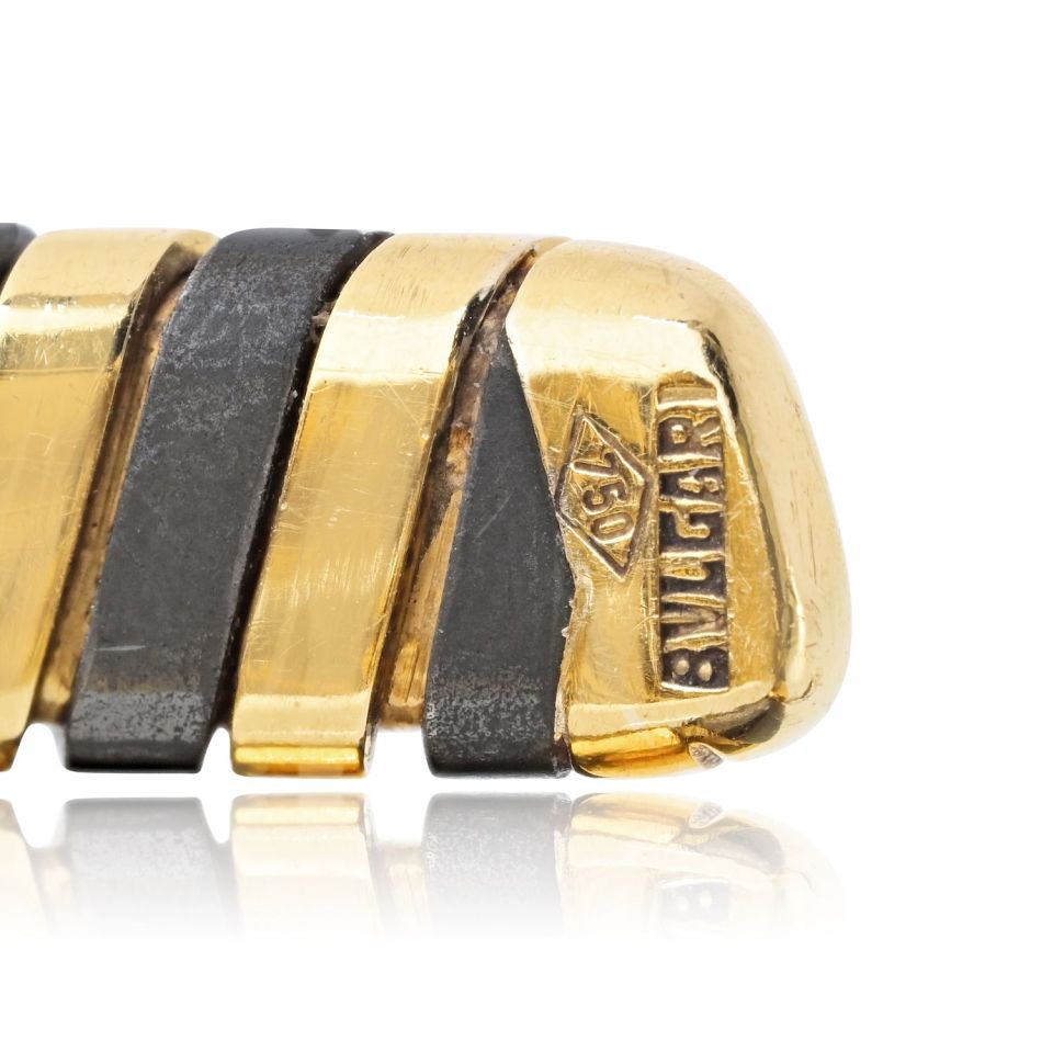 Pre-Owned Bvlgari Serpenti 18K Yellow Gold Blackened Steel Circa 1965 Jaeger Lecoultre Manual Watch — view 8 — Laura Milman New York