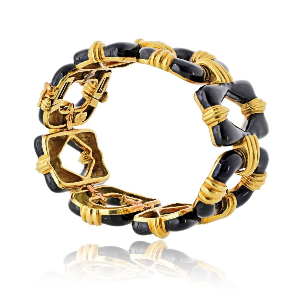 David Webb 18K Yellow Gold Black Enamel Open Link Bracelet — view 2 — Laura Milman New York