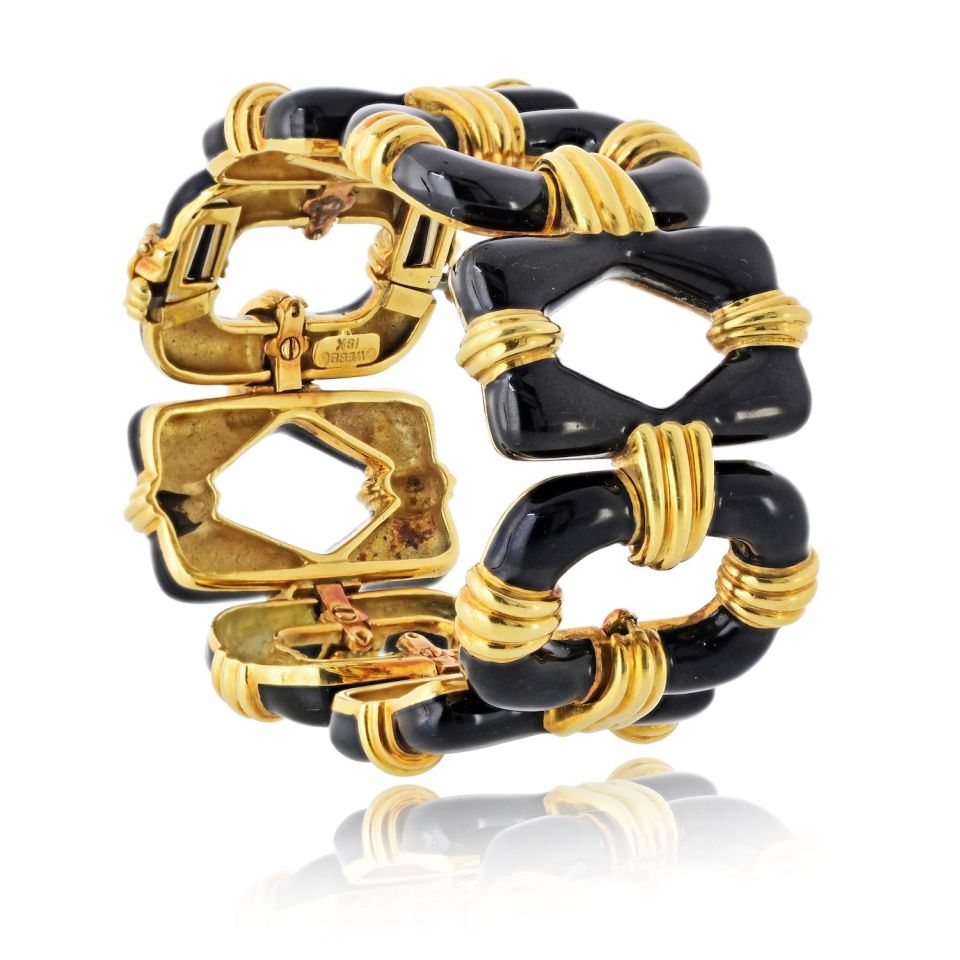 David Webb 18K Yellow Gold Black Enamel Open Link Bracelet — view 3 — Laura Milman New York