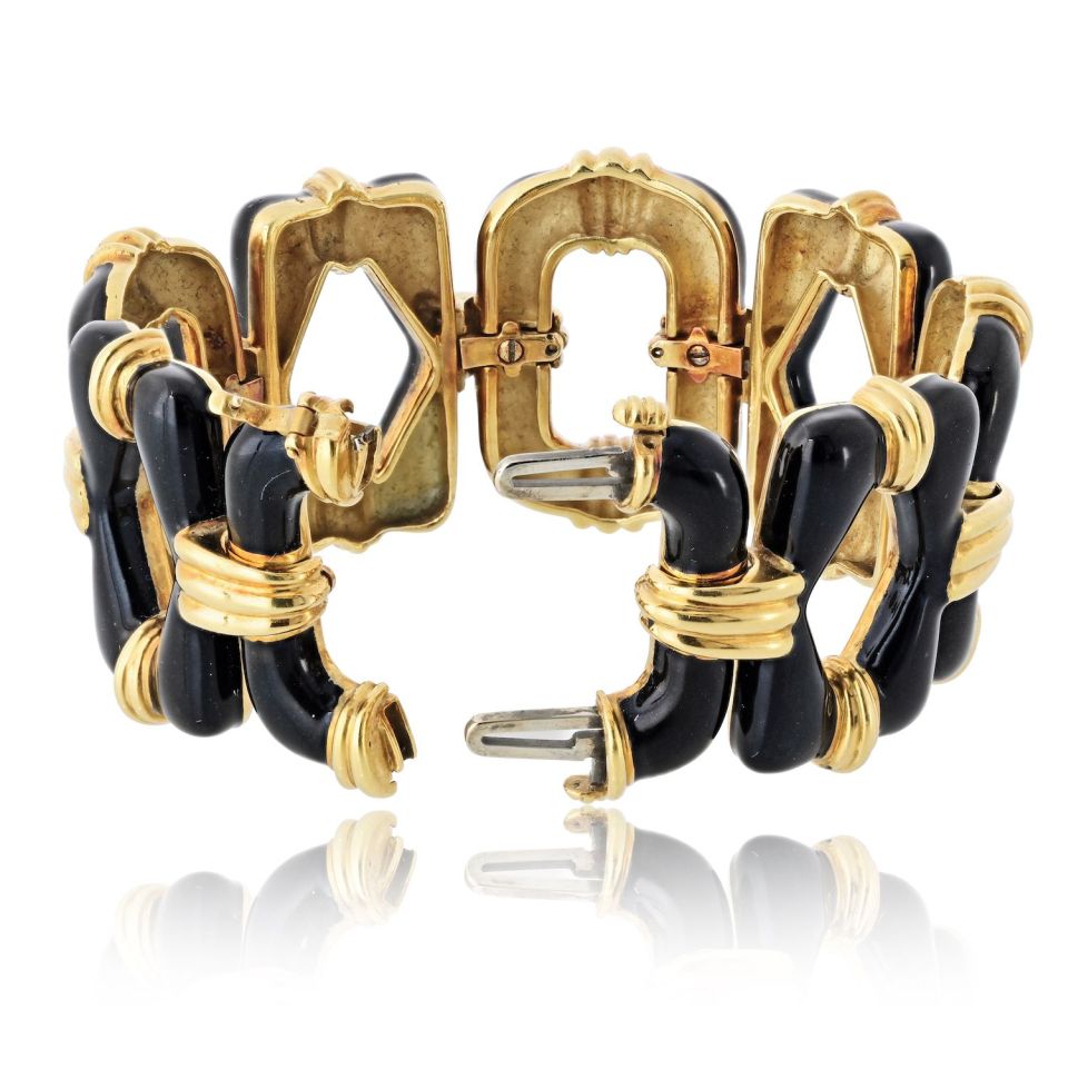David Webb 18K Yellow Gold Black Enamel Open Link Bracelet — view 4 — Laura Milman New York