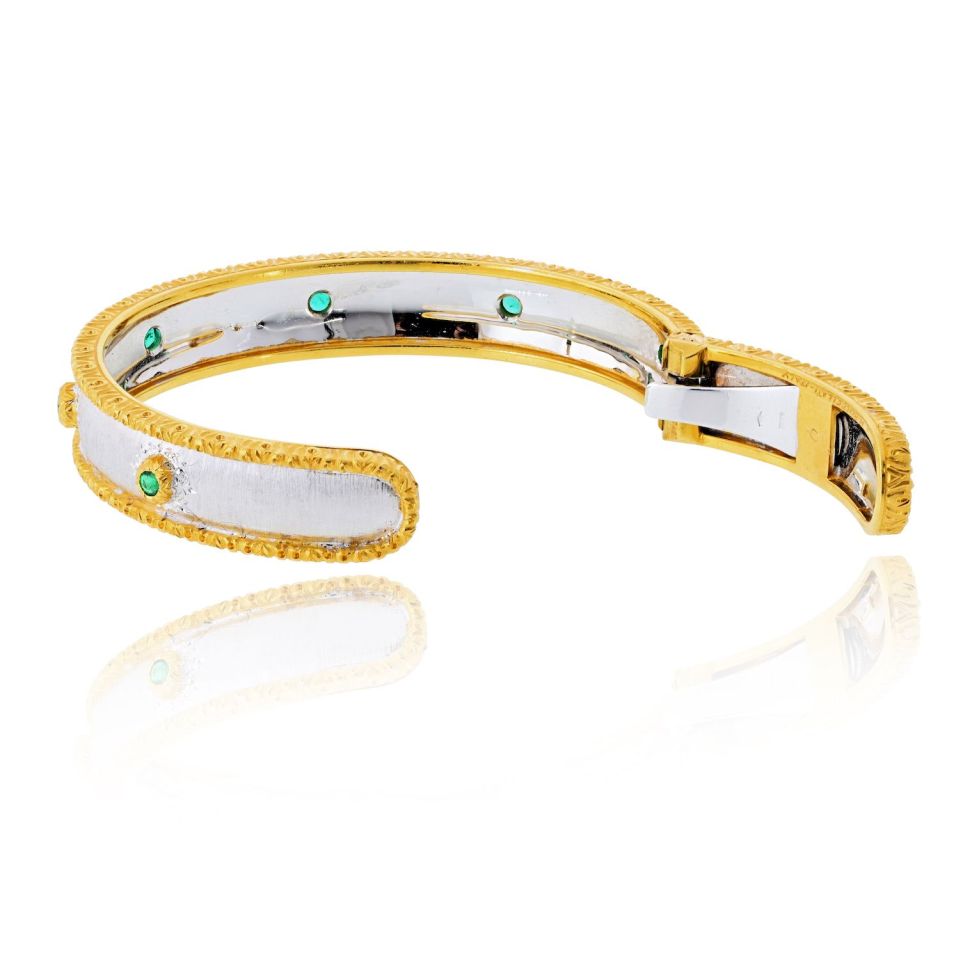 Buccellati 18K Two Tone Macri Capri 7 Round Green Emerald Bangle Bracelet — view 4 — Laura Milman New York