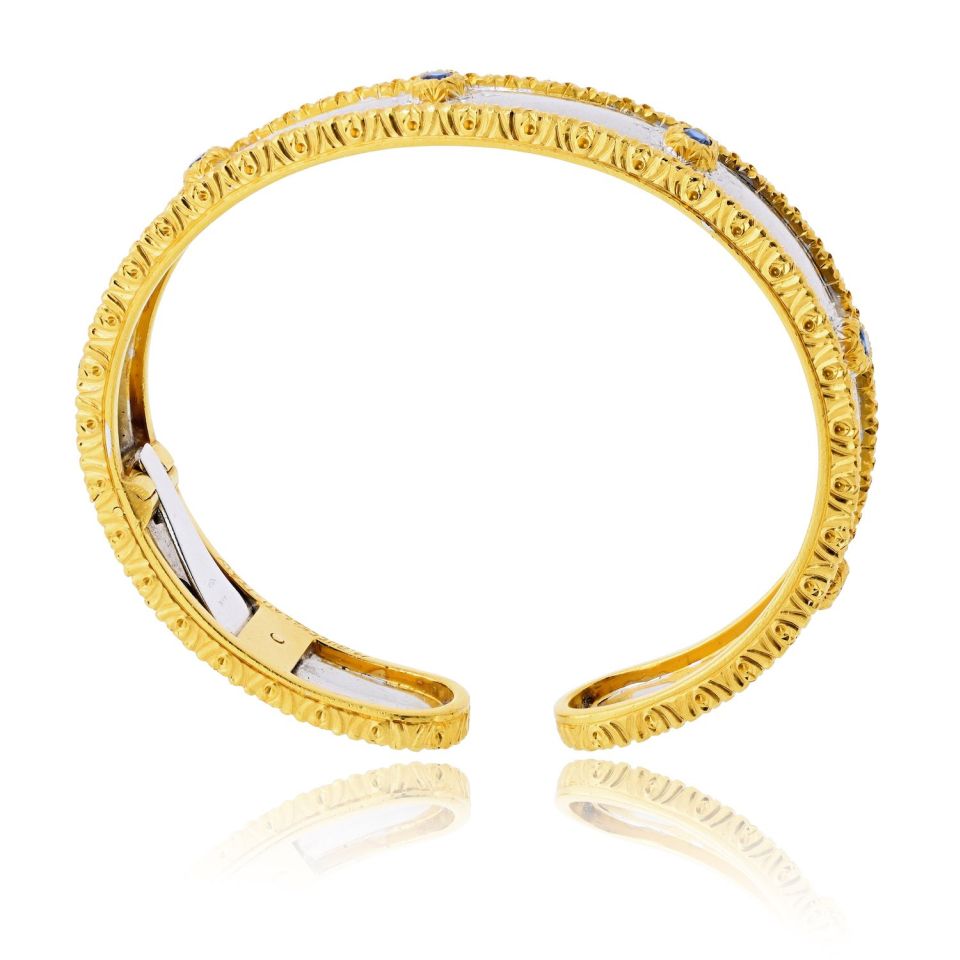 Buccellati 18K Two Tone Capri Macri 7 Sapphire Bangle Bracelet — view 4 — Laura Milman New York