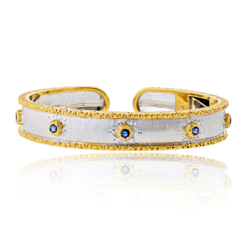 Buccellati 18K Two Tone Capri Macri 7 Sapphire Bangle Bracelet — Laura Milman New York