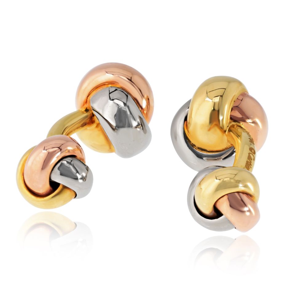 Cartier Trinity 18K Tri Color Classic Knot Cuff Links — view 6 — Laura Milman New York