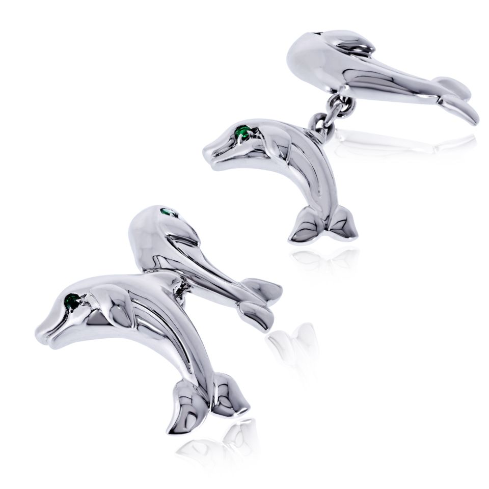Cartier 18K White Gold Double Dolphin Cuff Links — view 2 — Laura Milman New York