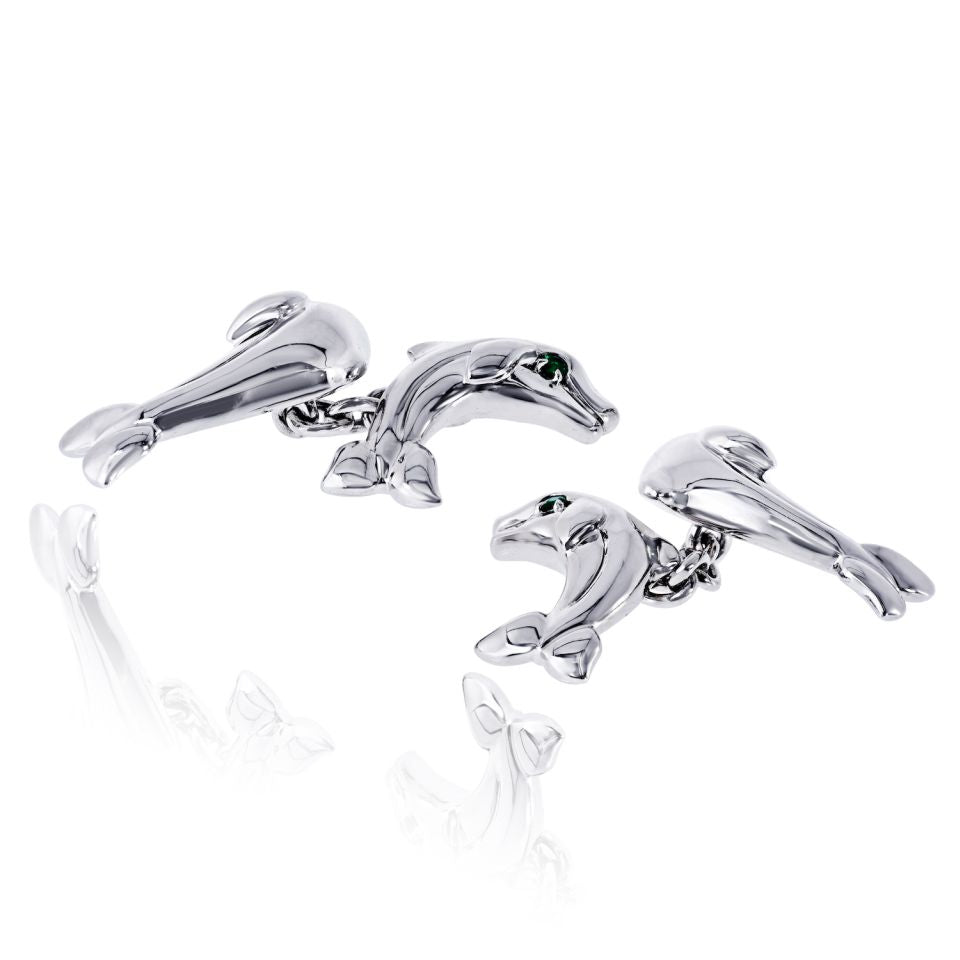 Cartier 18K White Gold Double Dolphin Cuff Links — view 5 — Laura Milman New York
