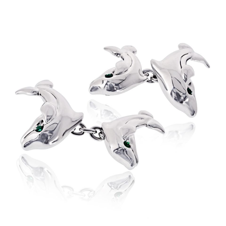 Cartier 18K White Gold Double Dolphin Cuff Links — Laura Milman New York