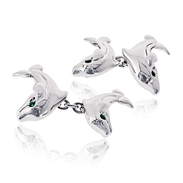 Cartier 18K White Gold Double Dolphin Cuff Links