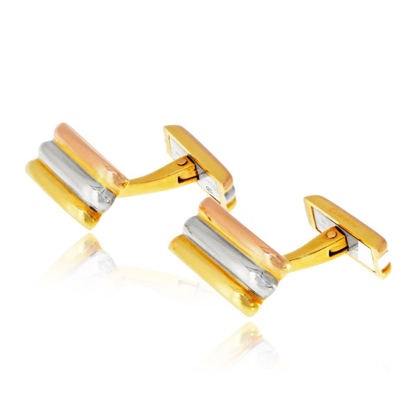 Cartier 18K Tri Color Ribbed Rectangular Cuff Links — view 2