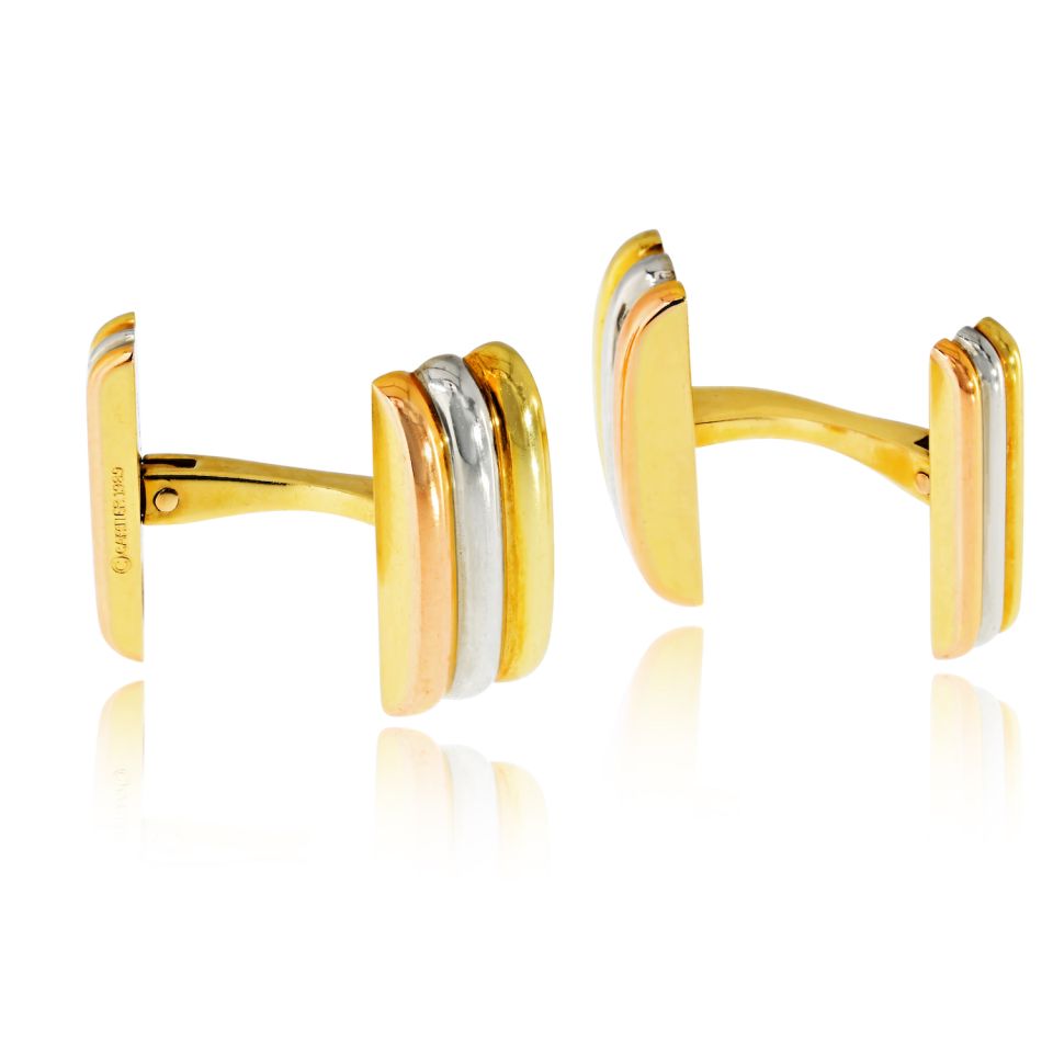 Cartier 18K Tri Color Ribbed Rectangular Cuff Links — view 5 — Laura Milman New York