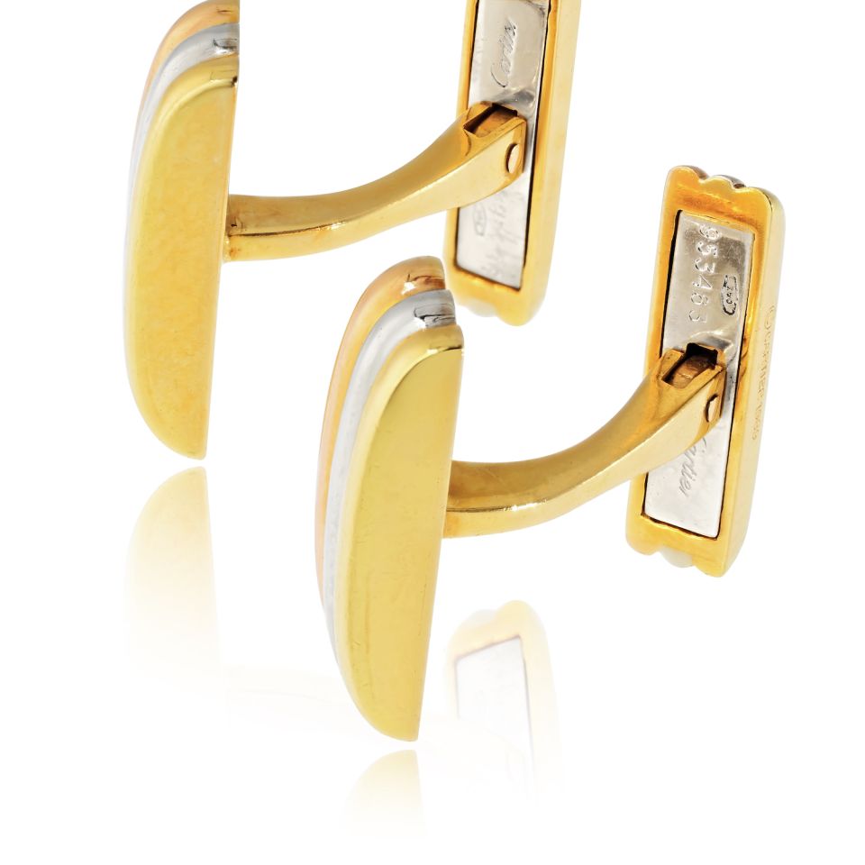 Cartier 18K Tri Color Ribbed Rectangular Cuff Links — view 6 — Laura Milman New York