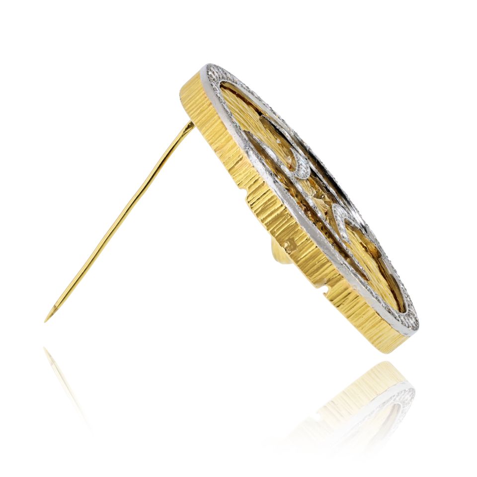 David Webb Gemini Platinum & 18K Yellow Gold Medallion Diamond Zodiac Pendant Brooch — view 6 — Laura Milman New York