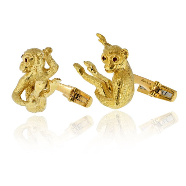 David Webb 18K Yellow Gold Monkey Cuff Links — view 2