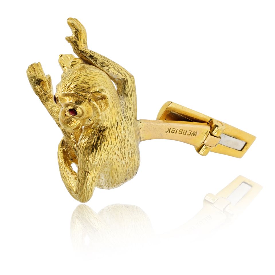 David Webb 18K Yellow Gold Monkey Cuff Links — view 5 — Laura Milman New York