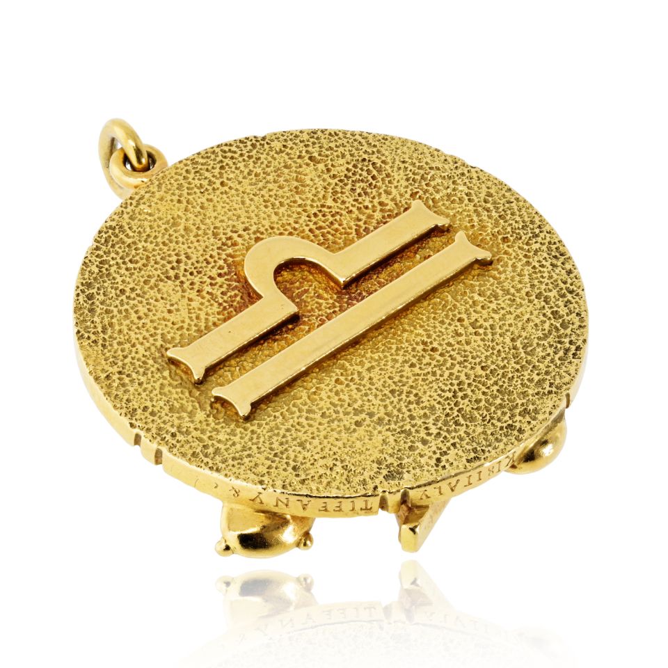 Tiffany & Co. 18K Yellow Gold Zodiac Libra 1970's 44.5mm Diamond Medallion Pendant — view 4 — Laura Milman New York