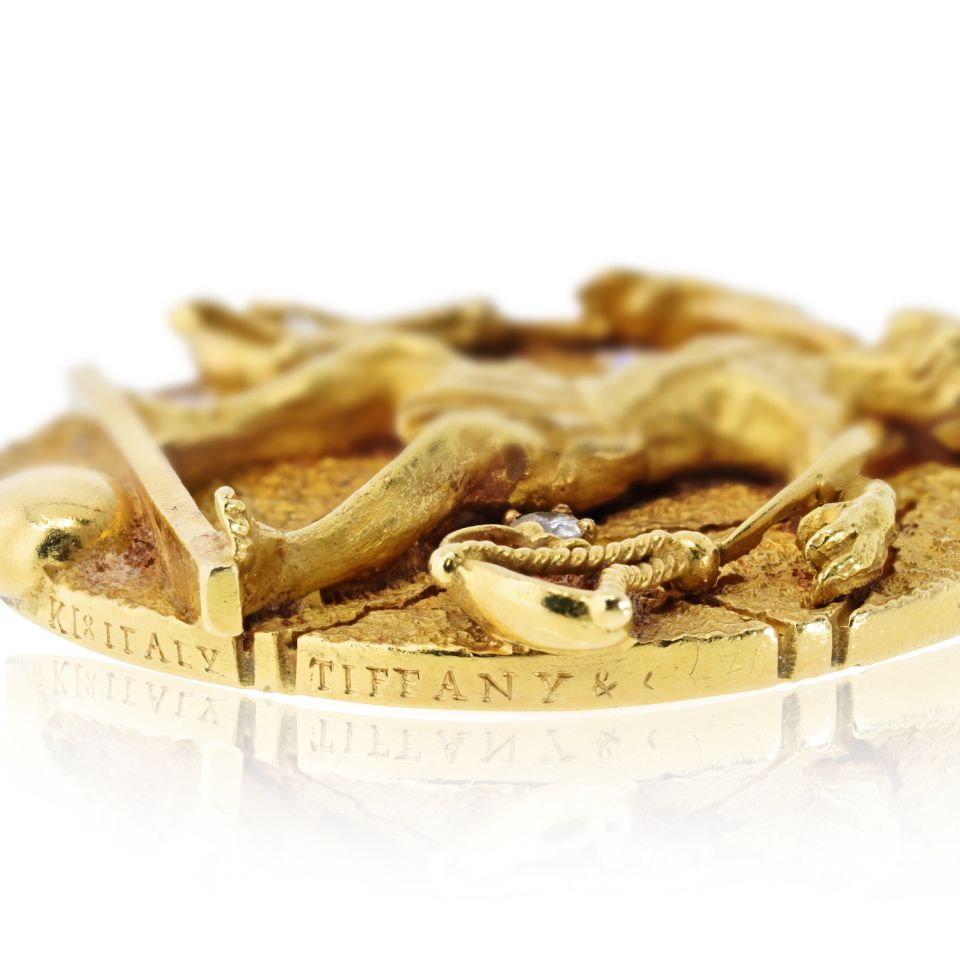 Tiffany & Co. 18K Yellow Gold Zodiac Libra 1970's 44.5mm Diamond Medallion Pendant — view 6 — Laura Milman New York