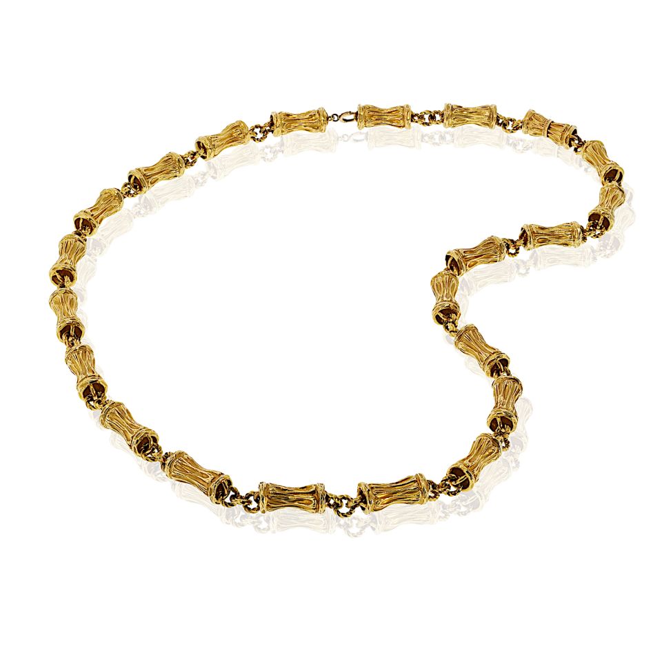 Tiffany & Co. 18K Yellow Gold Circa 1970's 30 Inch Bamboo Finish Necklace — view 2 — Laura Milman New York