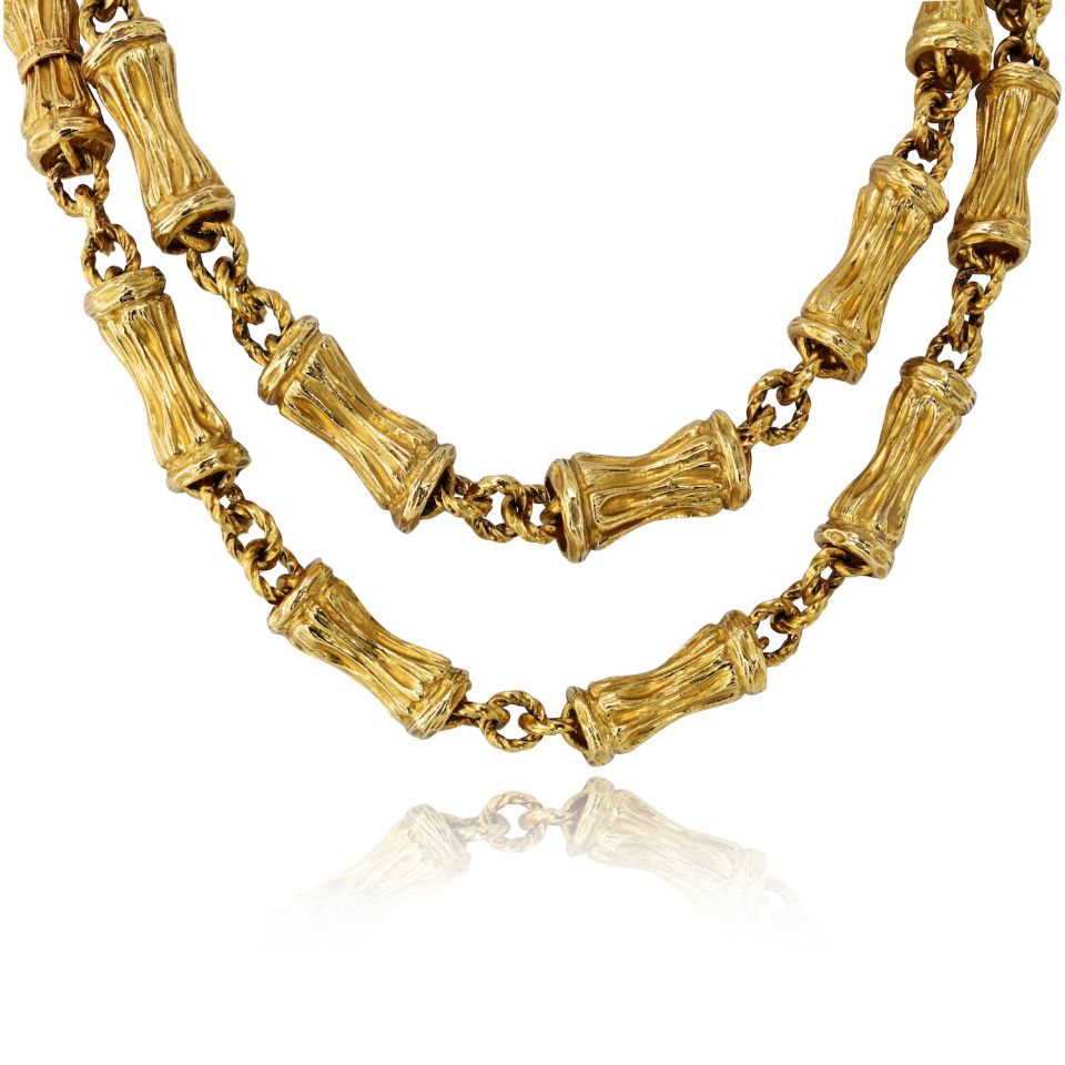 Tiffany & Co. 18K Yellow Gold Circa 1970's 30 Inch Bamboo Finish Necklace — view 4 — Laura Milman New York