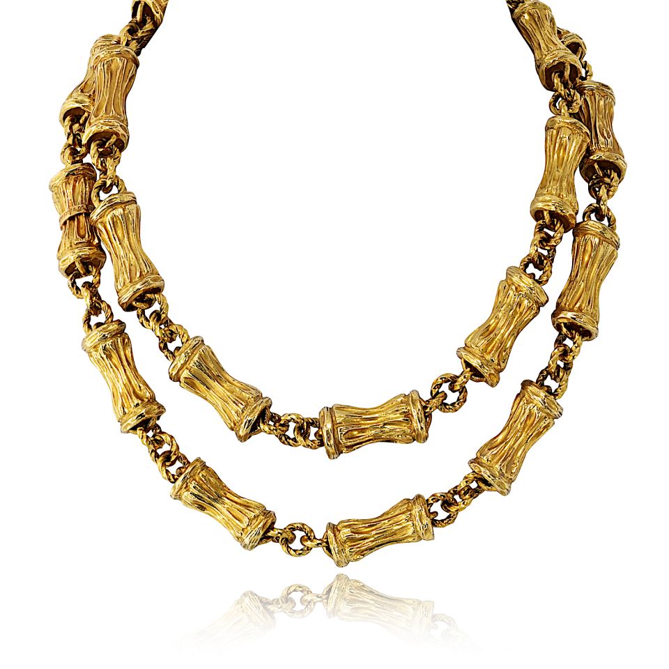 Tiffany & Co. 18K Yellow Gold Circa 1970's 30 Inch Bamboo Finish Necklace — Laura Milman New York