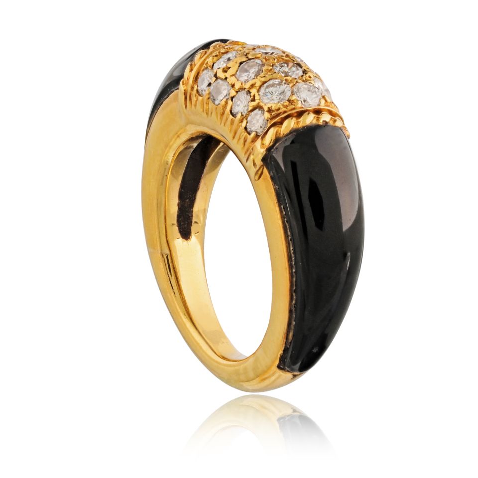 Van Cleef & Arpels Onyx 18K Yellow Gold Diamond Philippine Ring — view 2 — Laura Milman New York