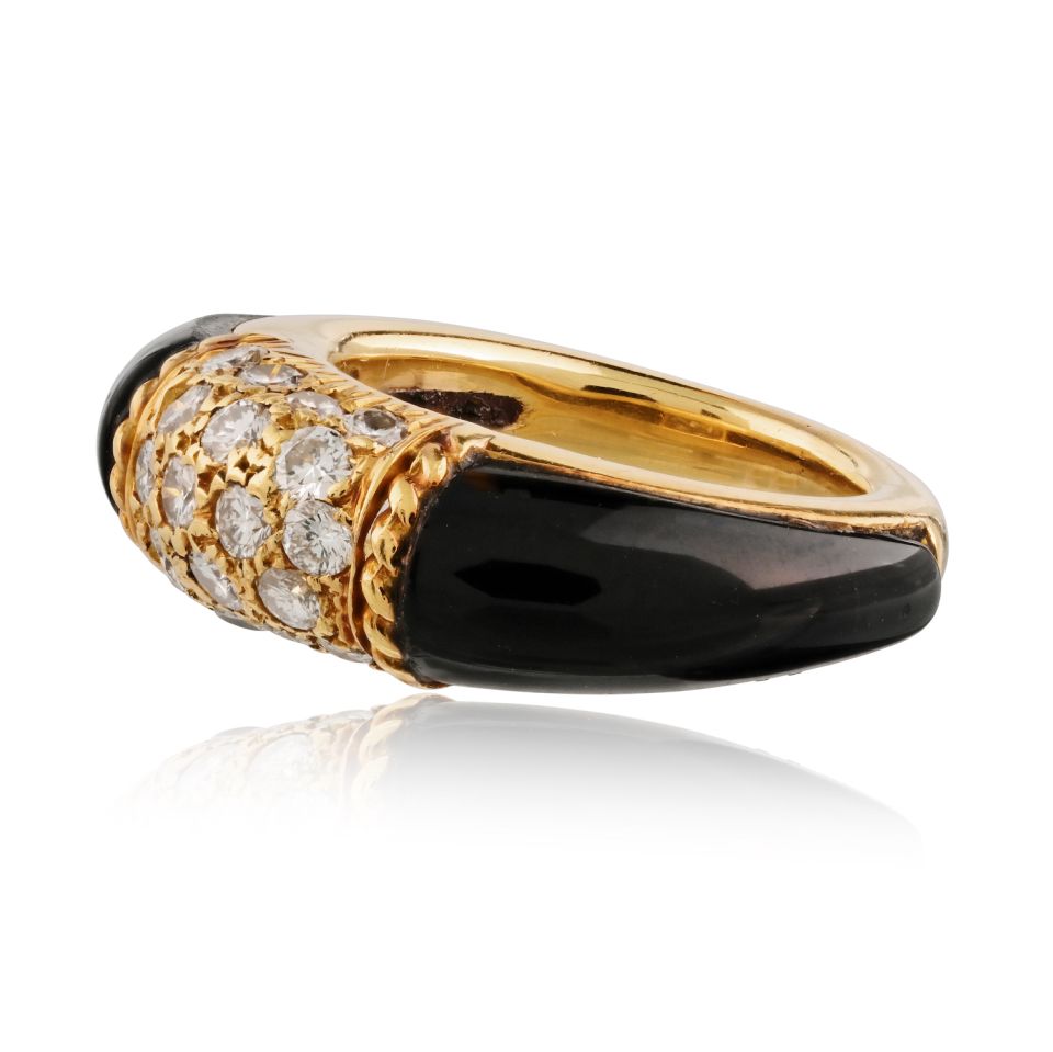 Van Cleef & Arpels Onyx 18K Yellow Gold Diamond Philippine Ring — view 3 — Laura Milman New York